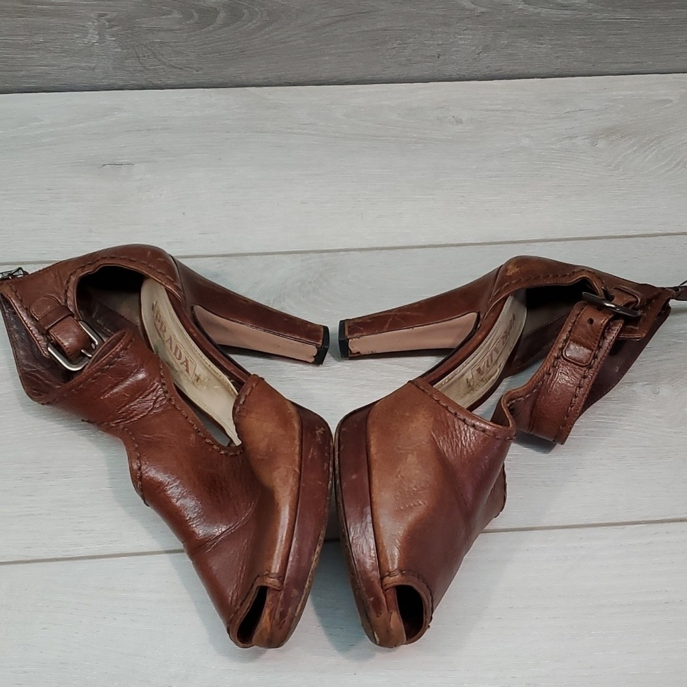 Prada Womens Ankle Zip Heels Pump Sandals shoes sz 37/7 - Picture 11 of 16
